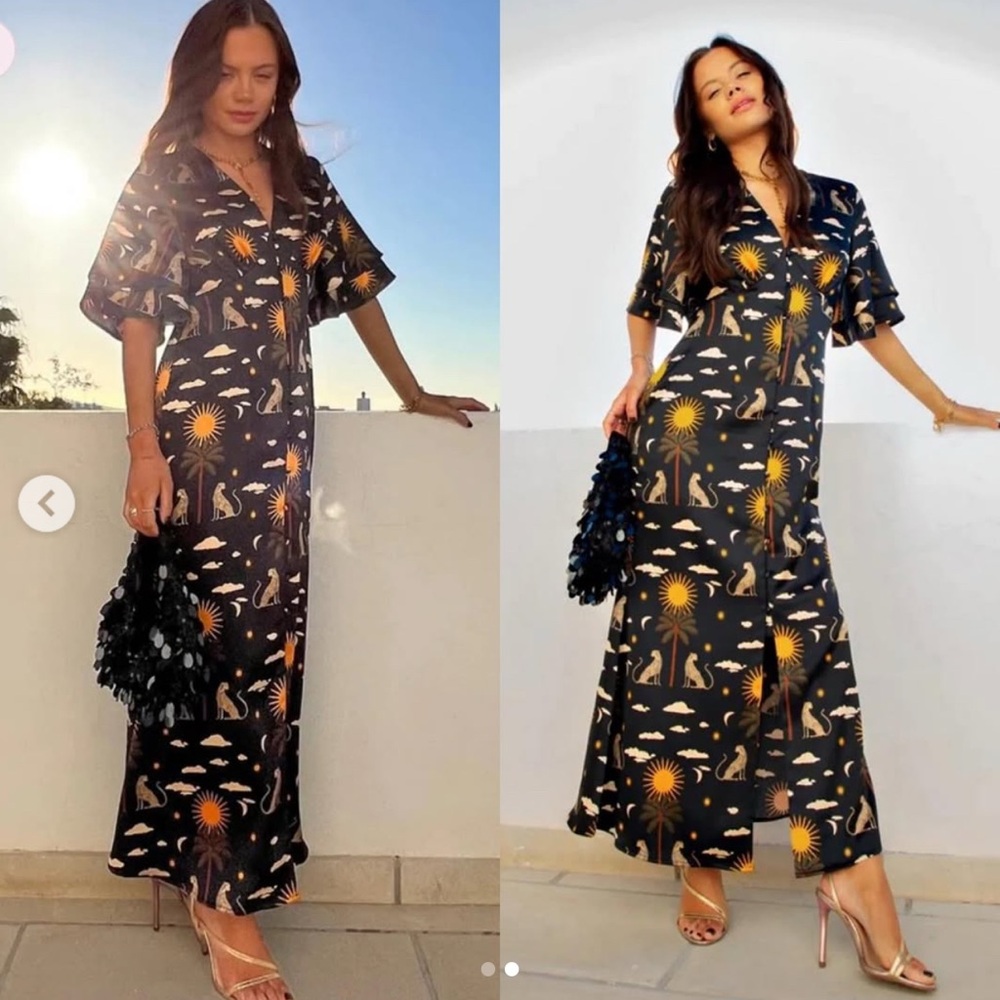Elegant Black and Gold Printed Dress